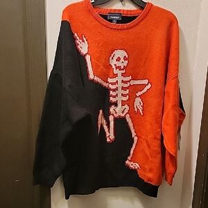 Modcloth Black and Orange Crewneck Skeleton Sweater NWT. 3X  Unisex